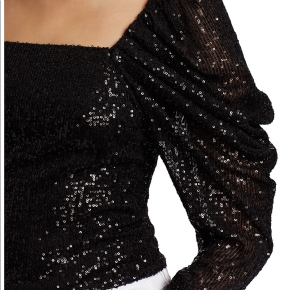 NWT Ramy Brook Black Skye Sequin Puff Sleeve Top Size 2 - Picture 5 of 7